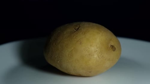 Potato Rotating on a White Surface