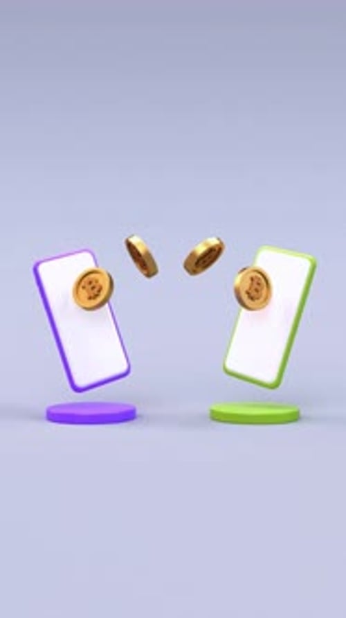 Bitcoin transfer between two mobile phones social media looping video, P2P sending and receiving BTC