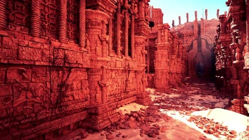 An Intricately Carved Stone Temple Wall Adorned with Ornate Decorations