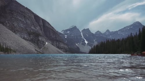 Timelapse of Moraine Lake on a cloudy day in Banff National Park