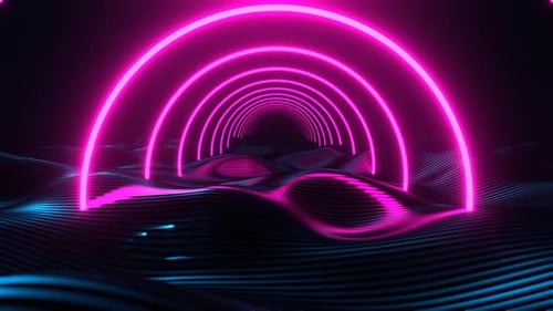 Cyan And Pink Futuristic Area With Round Neon Arches Background VJ Loop In 4K