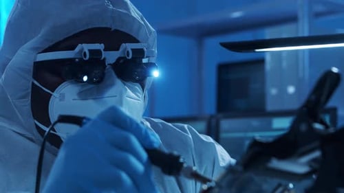 Der afroamerikanische Mikroelektroniker arbeitet in einem modernen wissenschaftlichen Labor für Informatik
