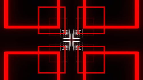 Bewegungshintergrund mit quadratischen Neonformen in Rot und Weiß VJ Loop In 4K