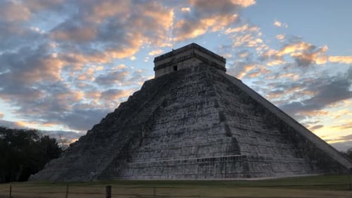 Mexico: Mayan Pyramid Kukulcan Temple in Silhouette, Chichen Itza