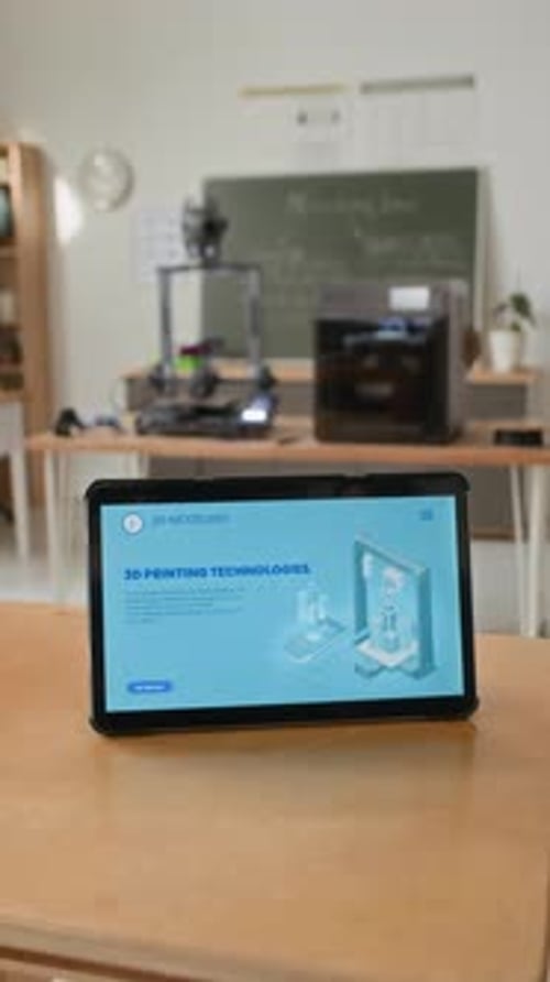 Digital Tablet Showing 3D Printing Technologies In Classroom