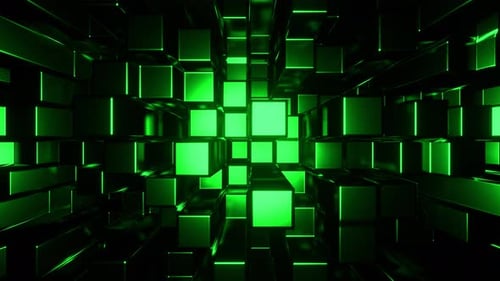 Grüner Metallwürfel-Transformationshintergrund Vj Loop In 4K