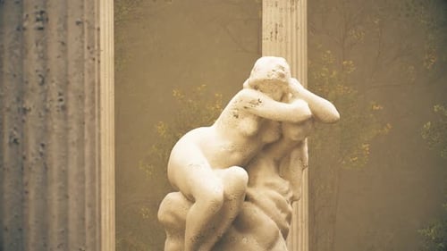 Naked Woman Marble Statue in Ancient Construction