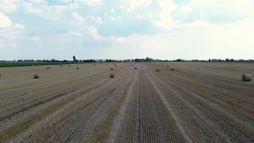 Rural Field with Hay Bales Aerial View