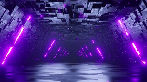 Graphiques animés en boucle fluides représentant un vol dans un couloir de science-fiction