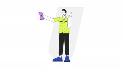 Animated Man Taking Selfie with Peace Sign