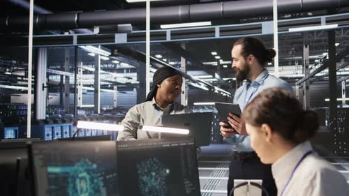 Tech Team Working in Modern Data Center