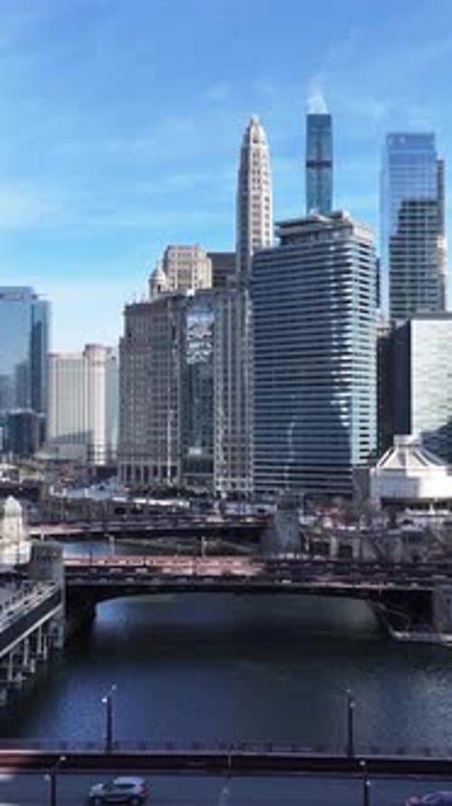 Aerial view of Chicago Skyline At Chicago In Illinois United States.