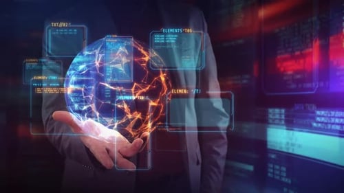 A Businessman Holds a Virtual Digital Space in His Palm