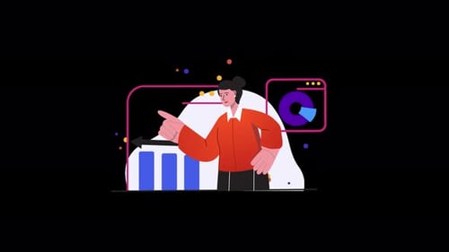 Animated Business Character with Flat Design Data Charts