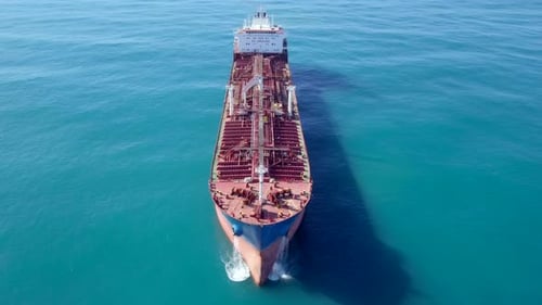 Crude oil tanker Ship cruising at sea, Aerial view