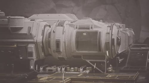 Fortschrittliche futuristische Raumstation auf einem fremden Planeten