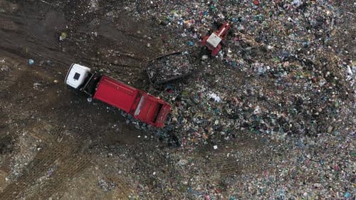 Aerial View of Landfill with Truck and Tractor