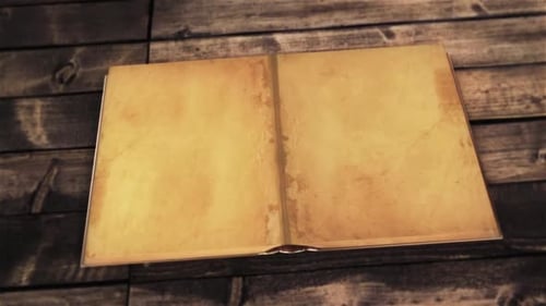 Vintage Book Page Turn on Wooden Table Animation