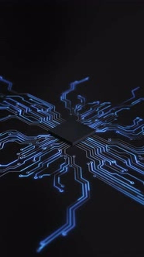 Tecnologia de circuito de CPU central Microchip visual Circuito brilhante estendendo dados de várias direções
