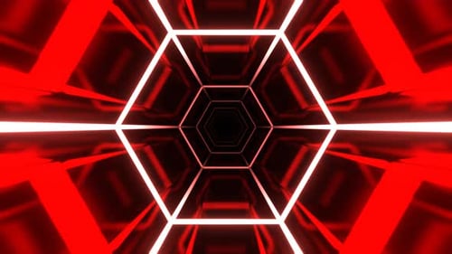 Rot-weißer Neon-Sechseck-Tunnel-Hintergrund Vj Loop l 4K