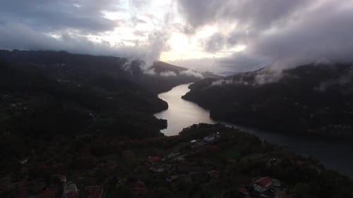 Aerial view of an Amazing River Path during Sunset