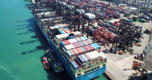 Aerial view of the container terminal in Hong Kong. The Hong Kong Container Terminals is the sixth b