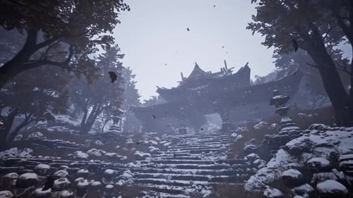 Schneefall-Bergtempel