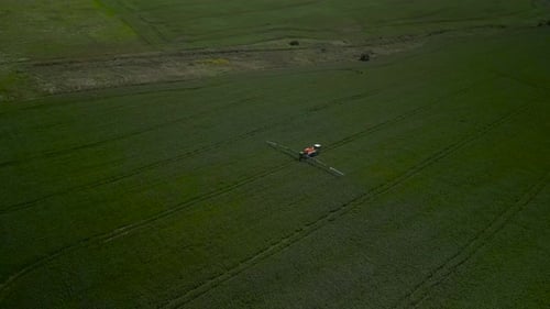 Spray Fertilize On Field With Chemicals In Agriculture Field