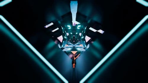 Futuristic Tunnel with Neon Lights and Endless Depth