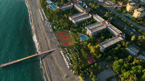 Aerial View of Mediterranean Coastline in the Sunset
