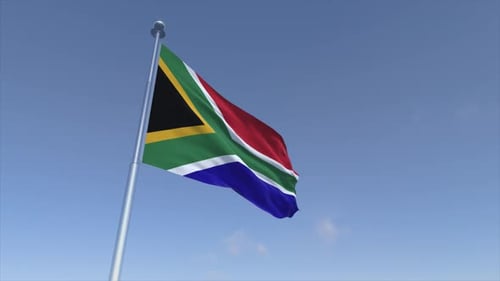 Realistic South African Flag Waving Seamlessly in Blue Sky