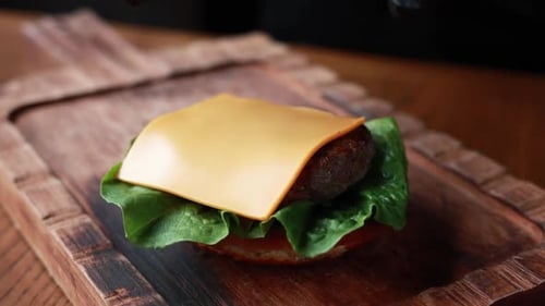 Making a Delicious Burger on Cutting Board
