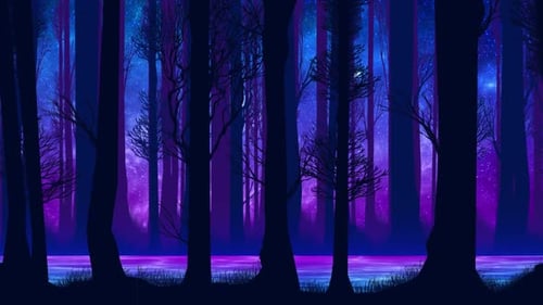 River In Parallax Forest At Beautiful Night