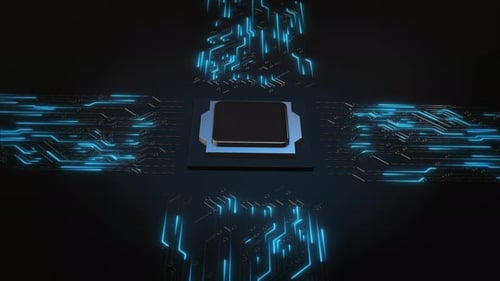 Futuristic CPU Circuit Board Glowing Data Flow
