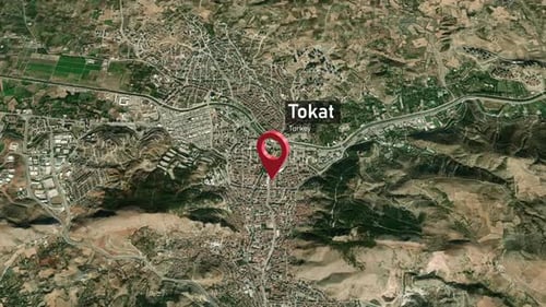 Zoom sur la carte de la ville de Tokat (Turquie) de l'espace à la Terre