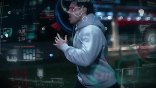 Man Running With Futuristic Technology Overlay
