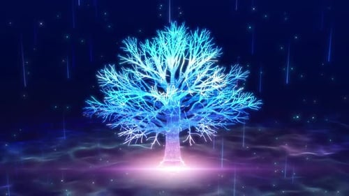 Futuristic Digital Tree Animation with Glowing Neon Effects