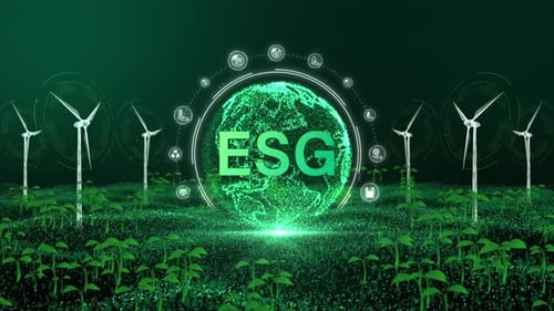 ESG Earth with Digital Wind Turbines and Icons
