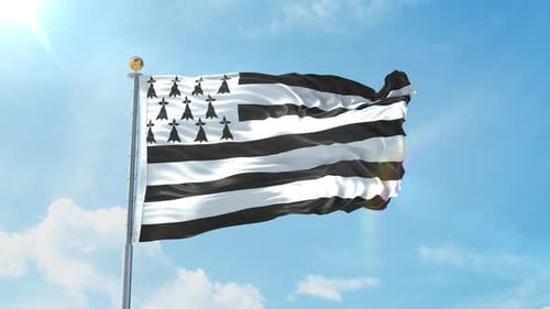 Brittany Flag Waving in Bright Blue Sky with Sun Flare