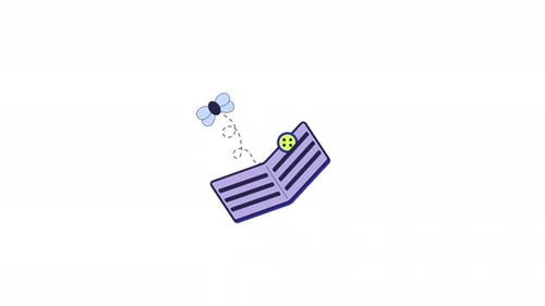 Empty wallet with fly and button line 2D object animation