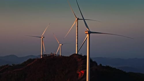 Drone Shot of Wind Turbines Turning . Wind Power, Alternative Energy