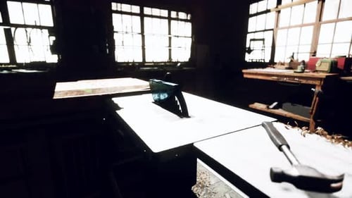 Vintage Stylized Old Carpenter Workshop Interior