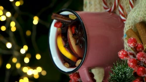 Mulled Wine on the Background of the Christmas Tree