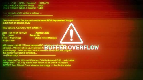 Pufferüberlauf beim Hacken und Fehlermeldung Digitale Bildschirmmeldung auf Computerbildschirmen