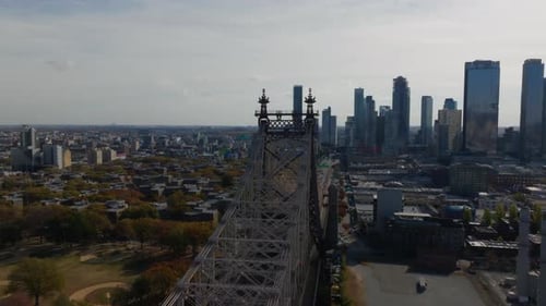 Queensboro Bridge Aerial View Reveals Queens Residential Buildings and Green Spaces in Long Island