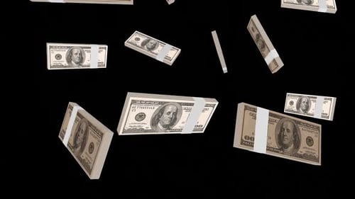Animation fallender US-Dollar-Bargeldbündel und loser Banknoten mit Alphakanal