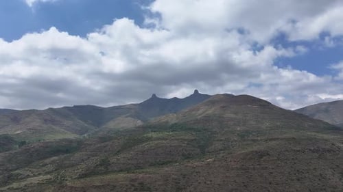 Twin peaks in the high mountains of Lesotho, South Africa - Aerial View