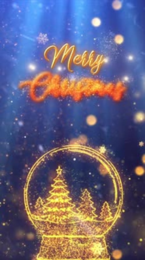 Animated Golden Christmas Snow Globe with Festive Message