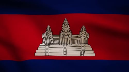 Waving Cambodia Flag with Angkor Wat Temple Design Seamless Loop