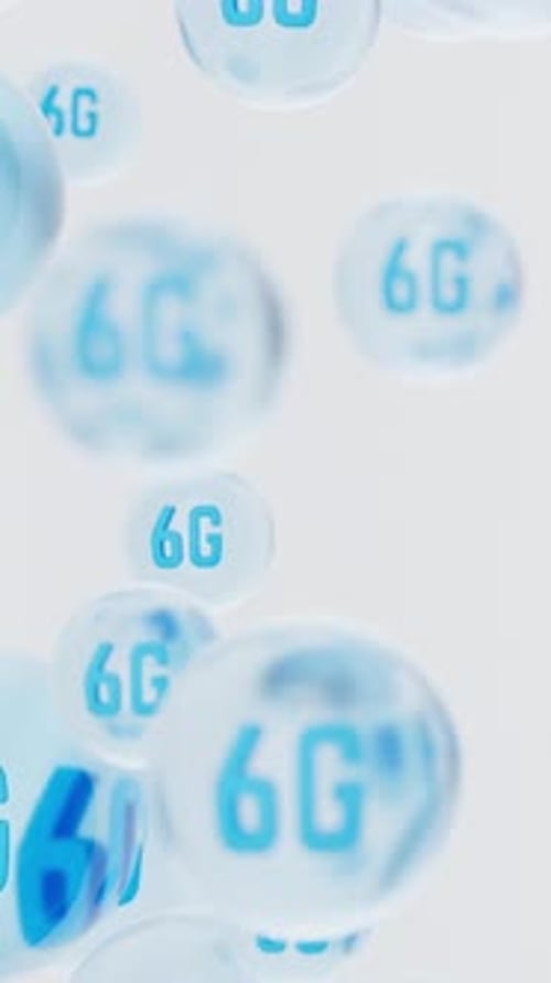 Animated 6G Network Spheres Floating Upward Loop Background